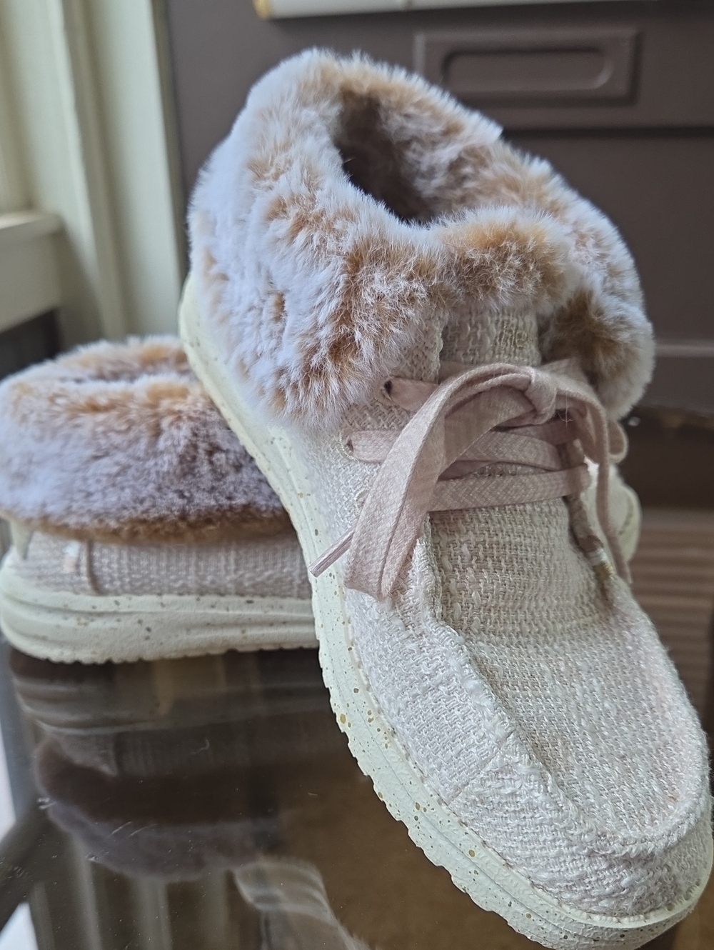 HEY DUDE. Women’s Cozy Faux-Fur Lined Slip-On Sneakers - Cream